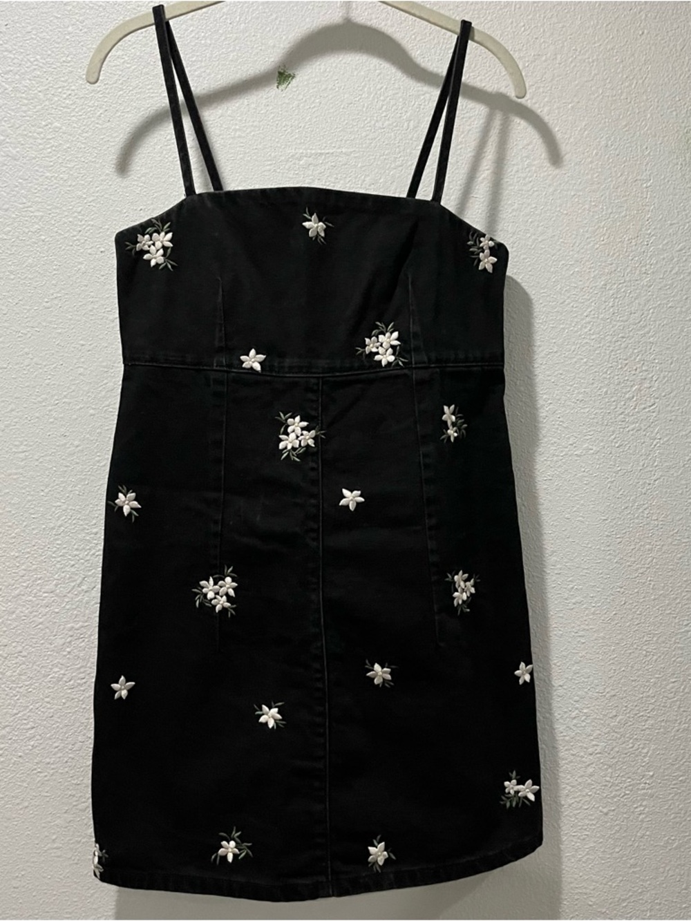 Top shop Black Spaghetti Strap Dress with White Floral Embroidery